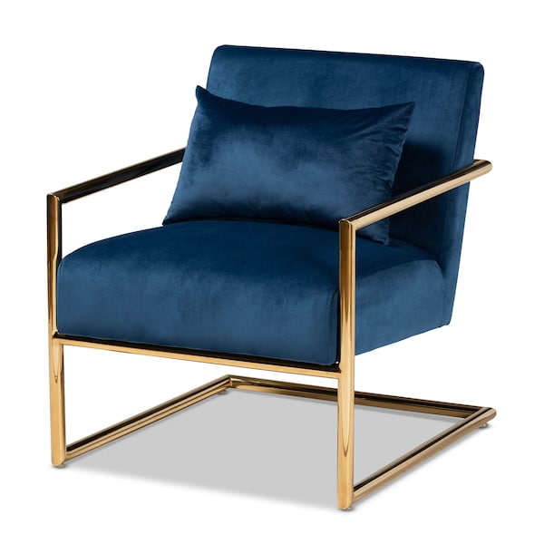 Baxton Studio Mira Navy Blue Velvet Upholstered Gold Finished Metal Lounge Chair 160-9926 - main